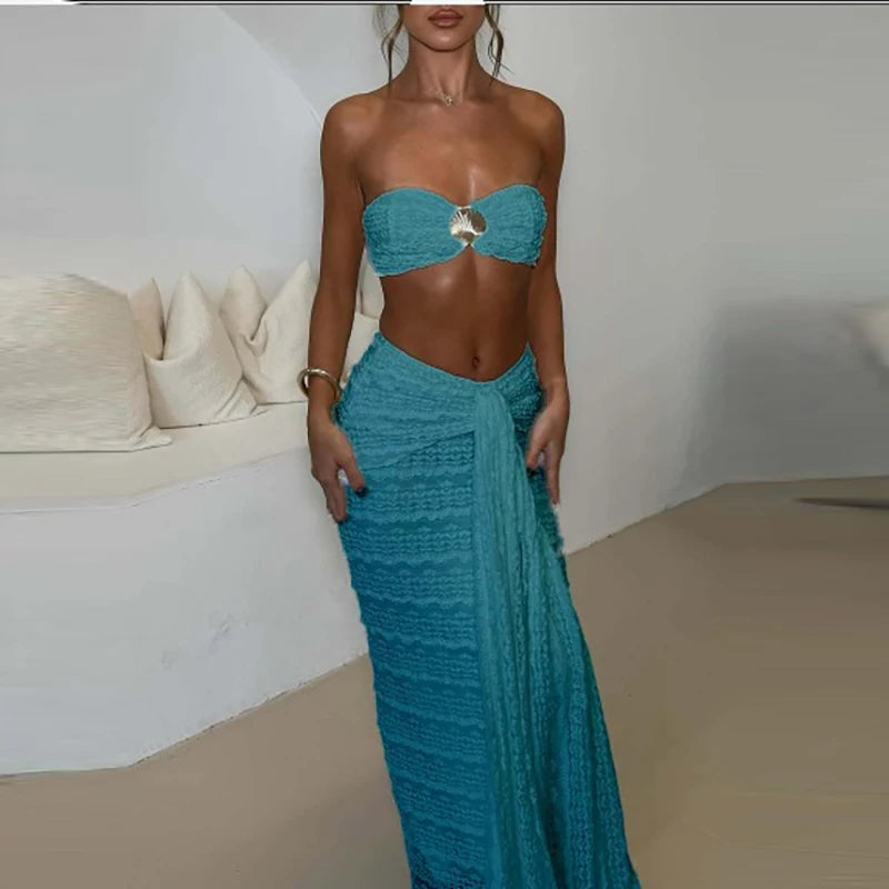 Ensembles de maillots de bain sexy évidés, tenues décontractées pour la plage, ensemble de soutien-gorge et demi-jupes en dentelle jacquard, maillots de bain d'été.