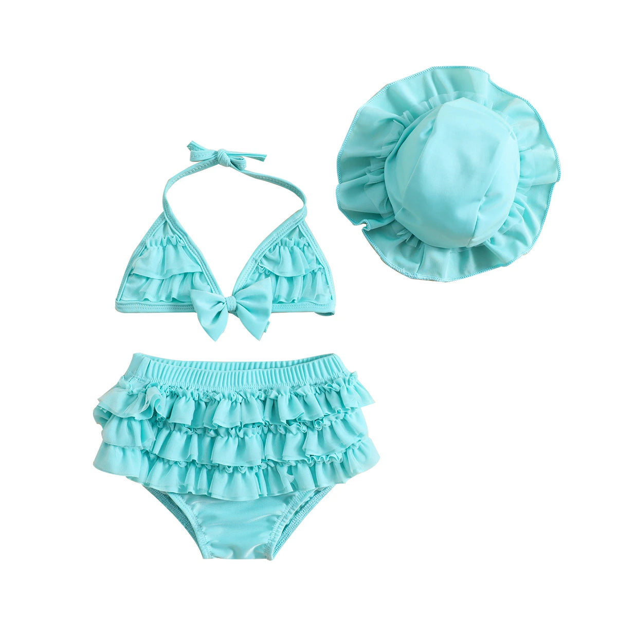 Tregren 0-24M neonate 3 pezzi bikini Set con berretti da bagno Ruffle Bandage Bow costume da bagno Summer Swimwear Beach costume da bagno