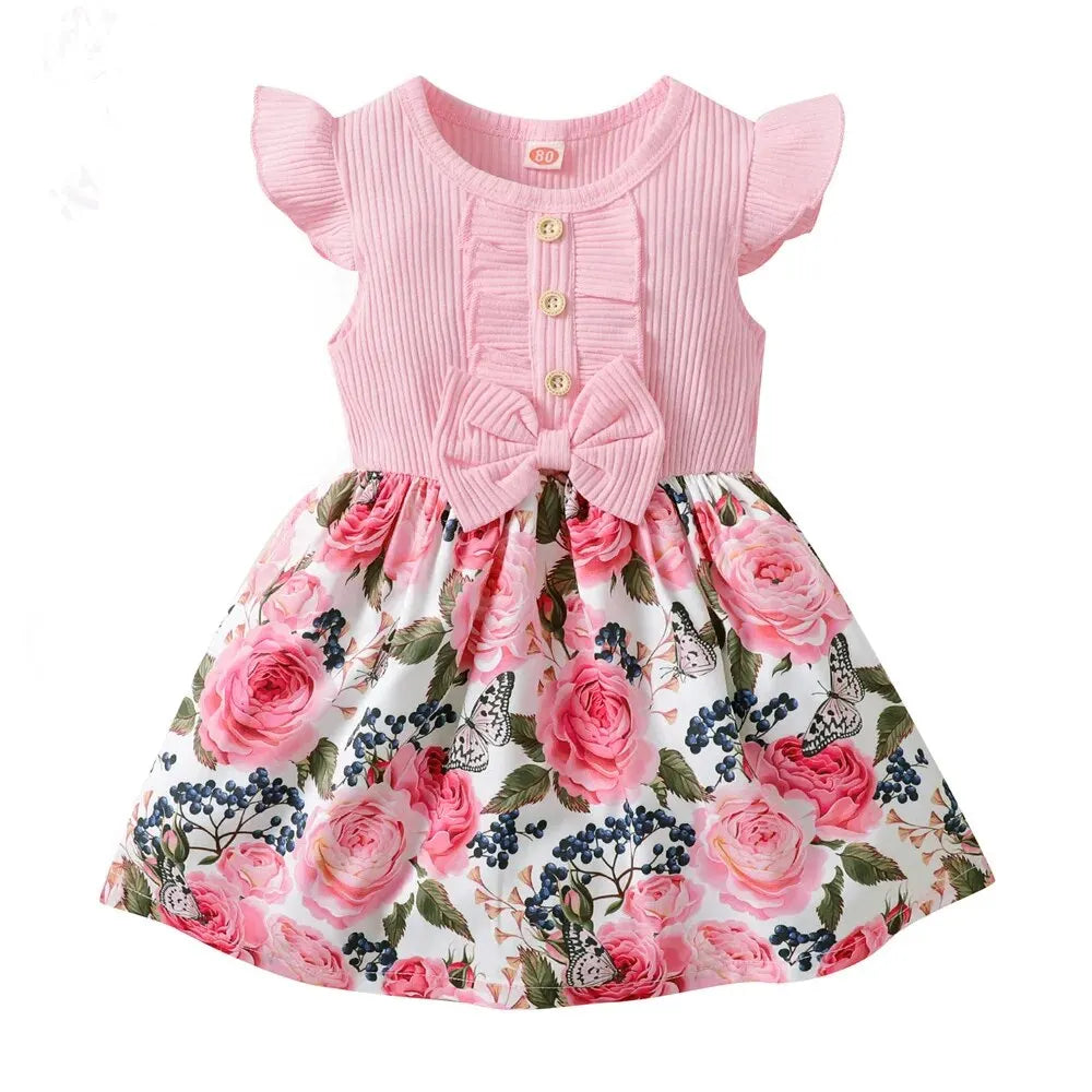 1-5 anni Toddler Girl Dress Fly Sleeve Flowers A- Line Princess Dress bambini Summer Lovely Daily Holiday Dresses for Kids Gir