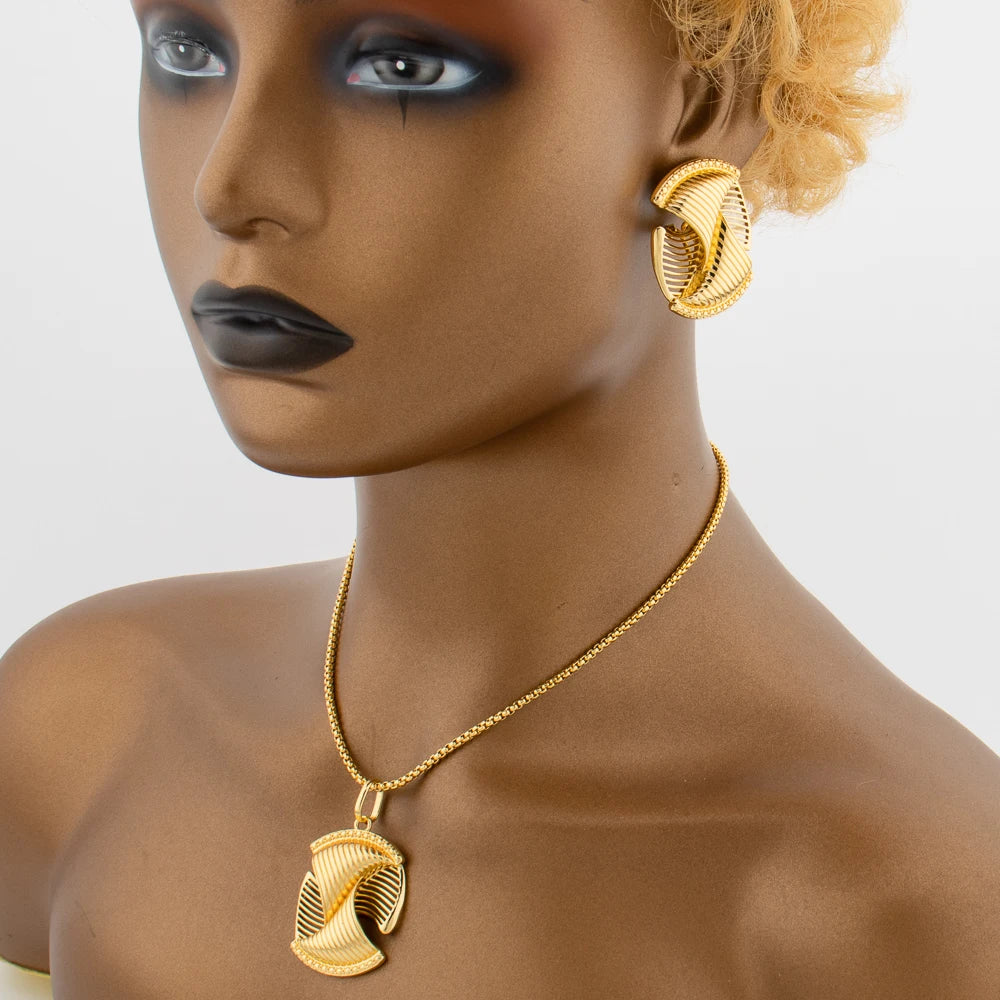 Ensemble de bijoux fantaisie plaqués or pour femmes, collier, boucles d'oreilles et bracelet, accessoires de mariage et de fiançailles pour Dubaï, coffret cadeau
