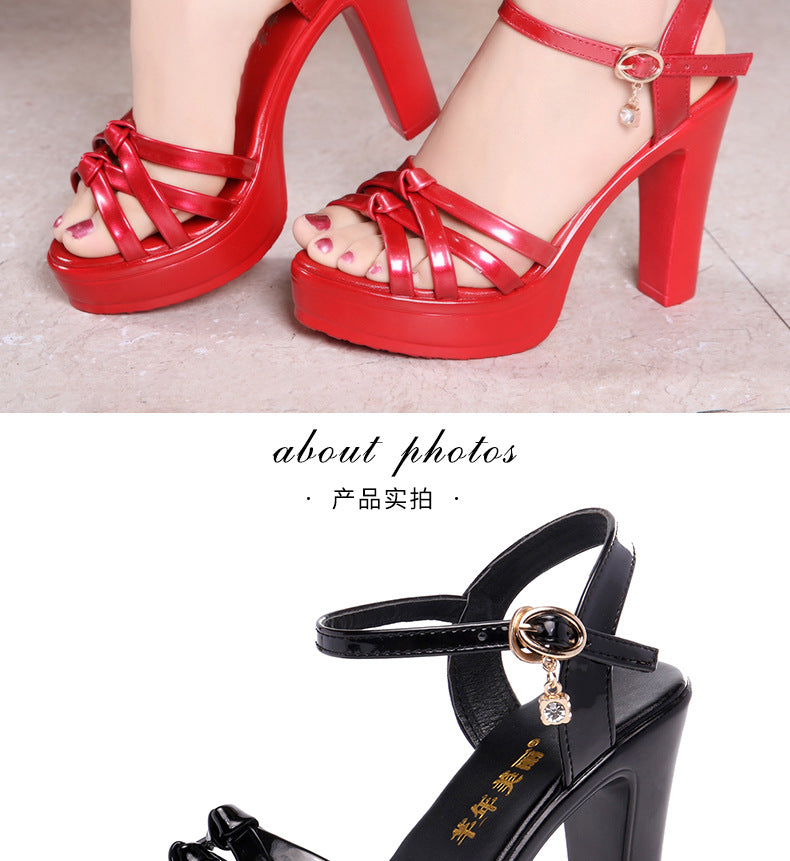 Scarpe estive per donna sandali décolleté con plateau PU tacco quadrato cinturino con fibbia estiva una parola fibbia scarpe in pelle da donna