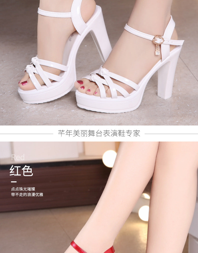 Scarpe estive per donna sandali décolleté con plateau PU tacco quadrato cinturino con fibbia estiva una parola fibbia scarpe in pelle da donna
