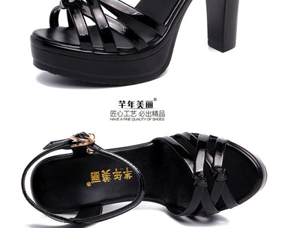 Scarpe estive per donna sandali décolleté con plateau PU tacco quadrato cinturino con fibbia estiva una parola fibbia scarpe in pelle da donna