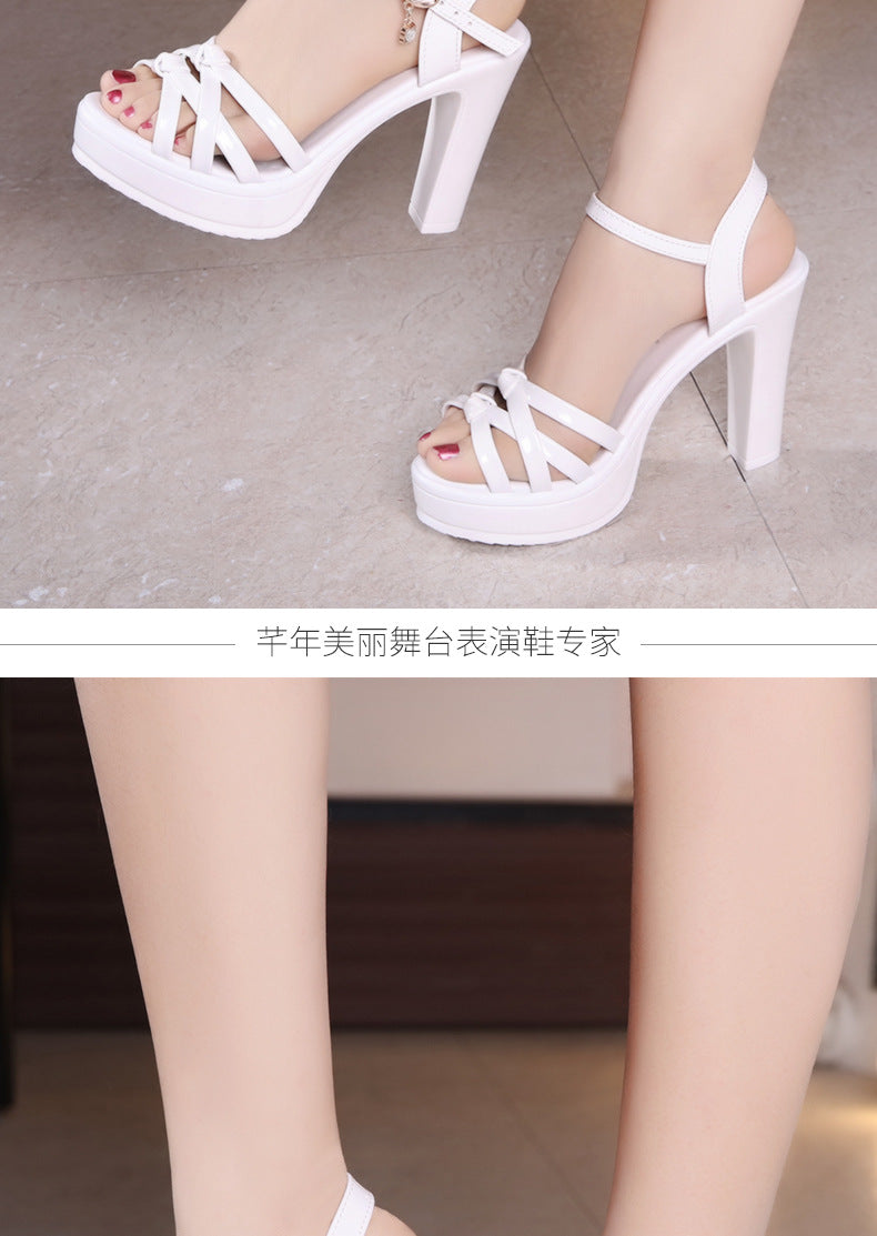 Scarpe estive per donna sandali décolleté con plateau PU tacco quadrato cinturino con fibbia estiva una parola fibbia scarpe in pelle da donna