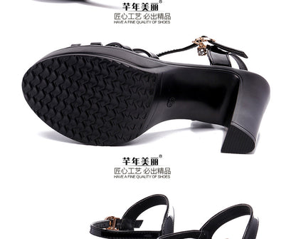 Scarpe estive per donna sandali décolleté con plateau PU tacco quadrato cinturino con fibbia estiva una parola fibbia scarpe in pelle da donna