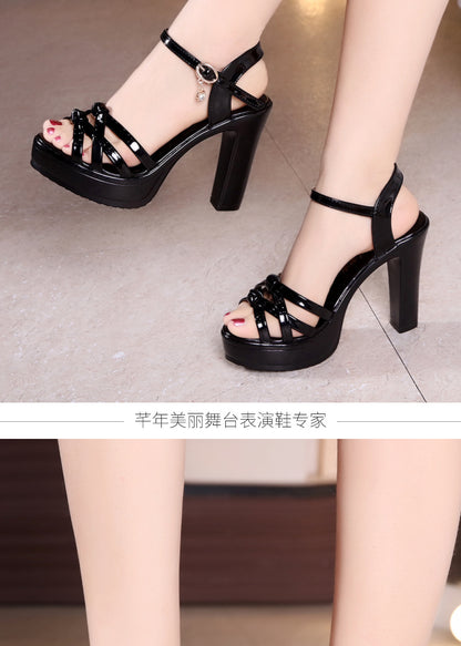 Scarpe estive per donna sandali décolleté con plateau PU tacco quadrato cinturino con fibbia estiva una parola fibbia scarpe in pelle da donna