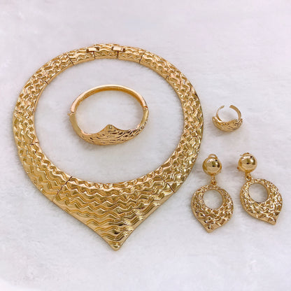 Ensemble de bijoux pour femme Italie Dubaï Plaqué or Collier rond Boucles d'oreilles style simple Bracelet Cadeau femme Bijoux