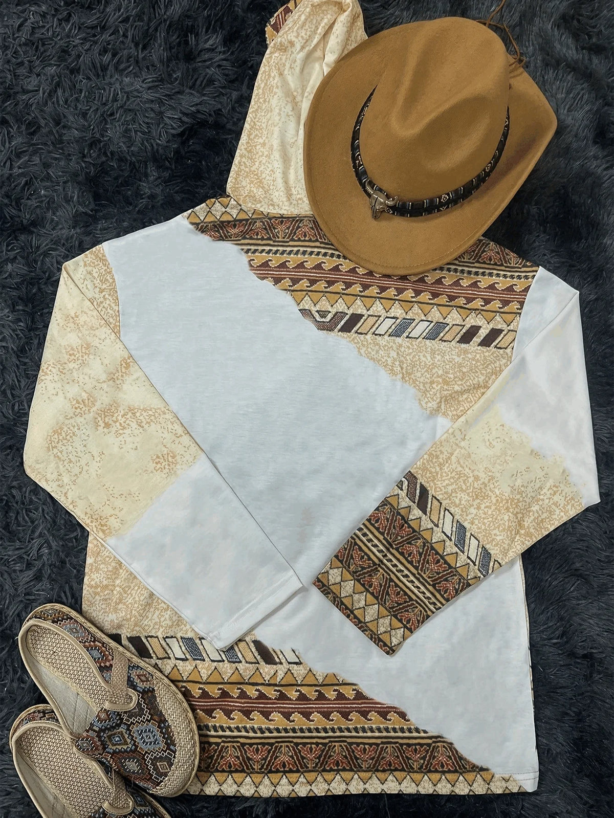Felpa pullover girocollo moda casual da donna Felpa con cappuccio stampata retrò stile etnico occidentale