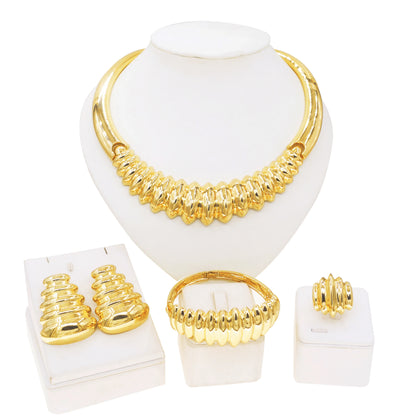 Parures de bijoux pour femmes Collier classique Design simple pour un usage quotidien Cadeau Boucles d'oreilles Bracelet plaqué or italien