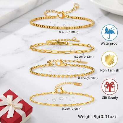 Bracciale in Acciaio Inossidabile Placcato Oro, Non Ossida, Impilabile per Donne, Sottile Catena a Spina di Pesce, Gioiello Impermeabile, Regalo