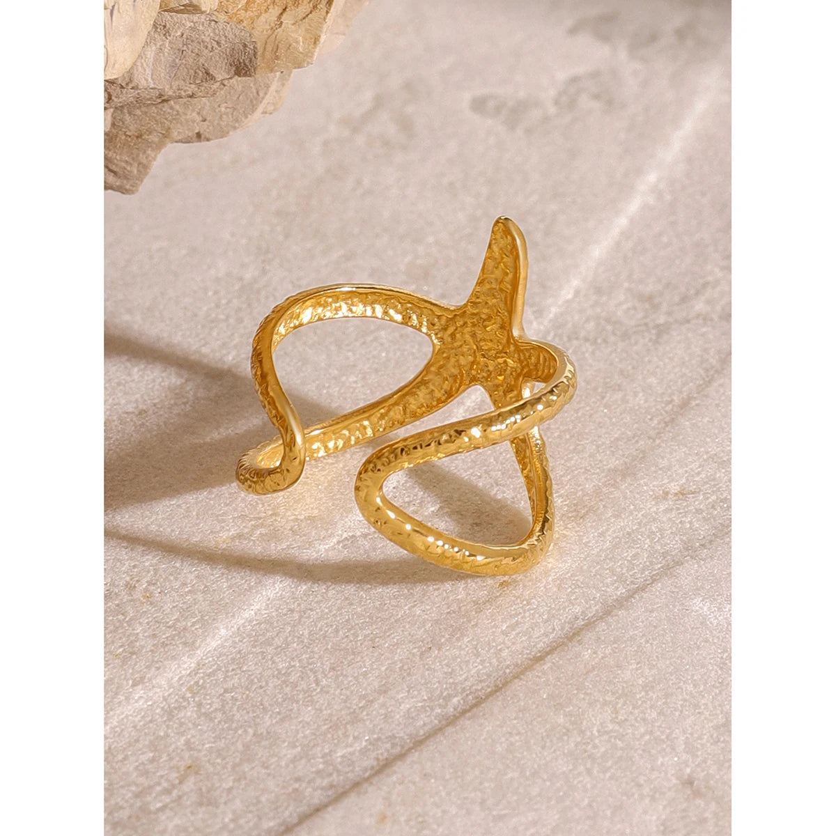 Uworld Beach Style Acciaio inossidabile Stella Anello aperto Metallo Impermeabile Moda Colore oro Gioielli Regalo anillo acero inox mujer