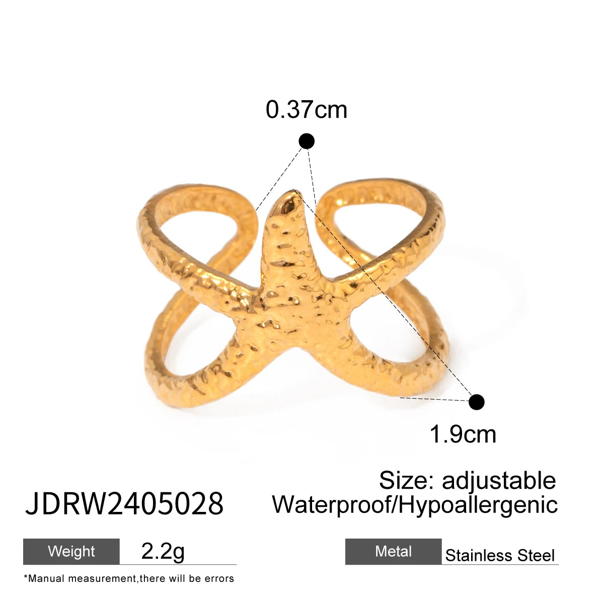 Uworld Beach Style Acciaio inossidabile Stella Anello aperto Metallo Impermeabile Moda Colore oro Gioielli Regalo anillo acero inox mujer