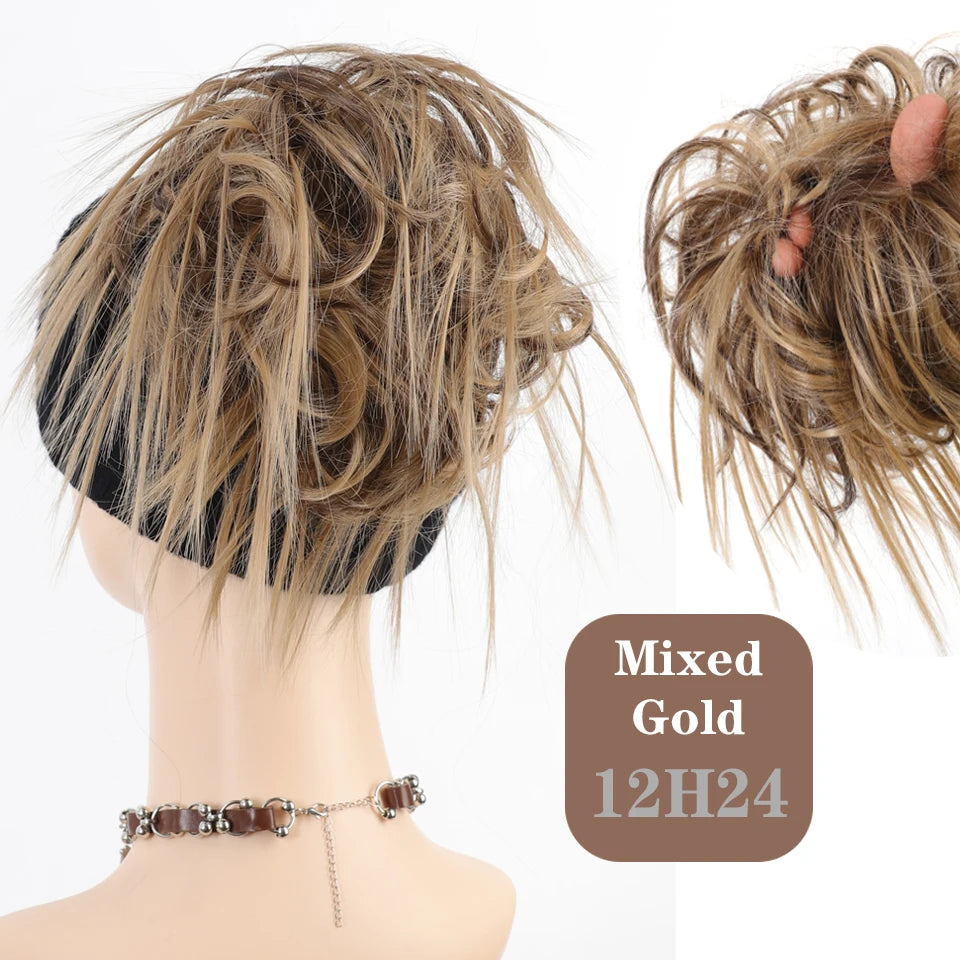 Capelli sintetici disordinati Panino Chignon Capelli finti Donne Estensioni dei capelli elastici Scrunchie dritto Updo Ciambella Posticci Bundle Coda