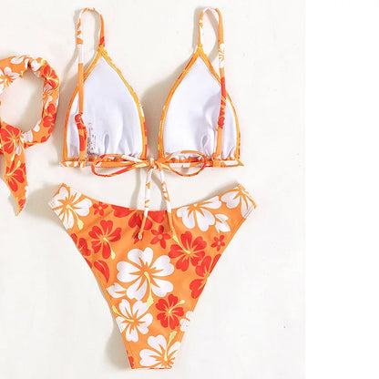 Triangle-Oberteil mit Polsterung 3-teiliges Bikini-Set Haarband Bademode