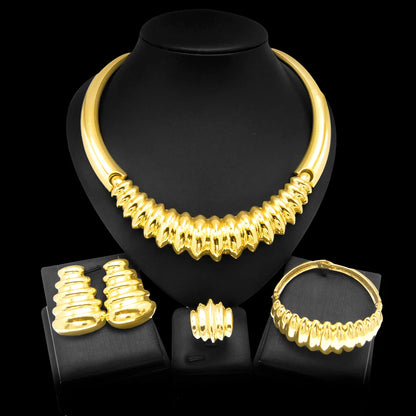 Parures de bijoux pour femmes Collier classique Design simple pour un usage quotidien Cadeau Boucles d'oreilles Bracelet plaqué or italien