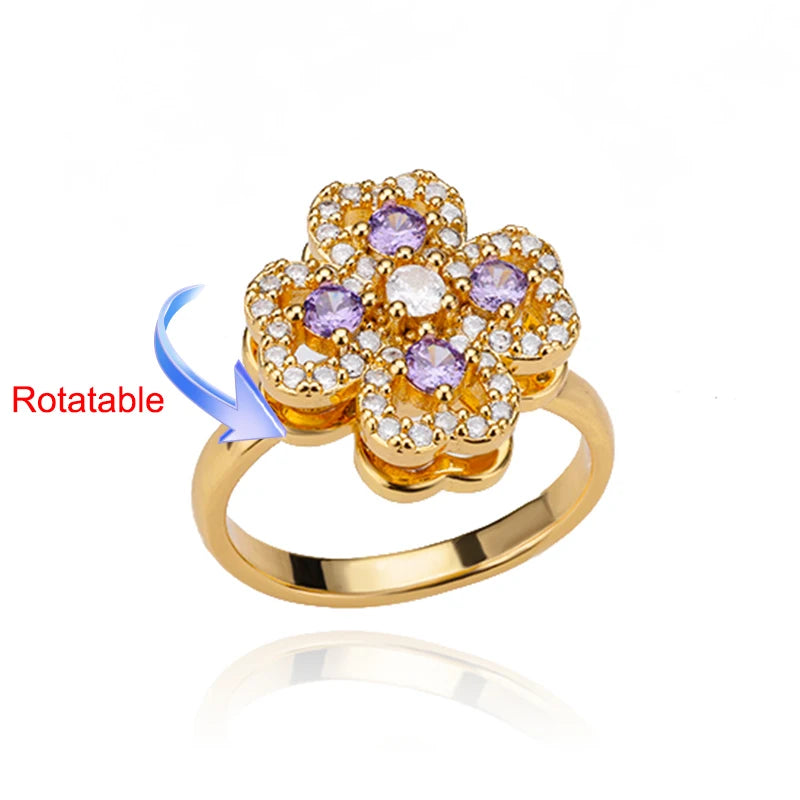 Anelli di ansia rotanti a quattro trifogli per le donne Anello nuziale regolabile in acciaio inossidabile color oro Anelli regalo di gioielli estetici