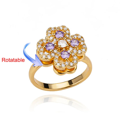 Anelli di ansia rotanti a quattro trifogli per le donne Anello nuziale regolabile in acciaio inossidabile color oro Anelli regalo di gioielli estetici
