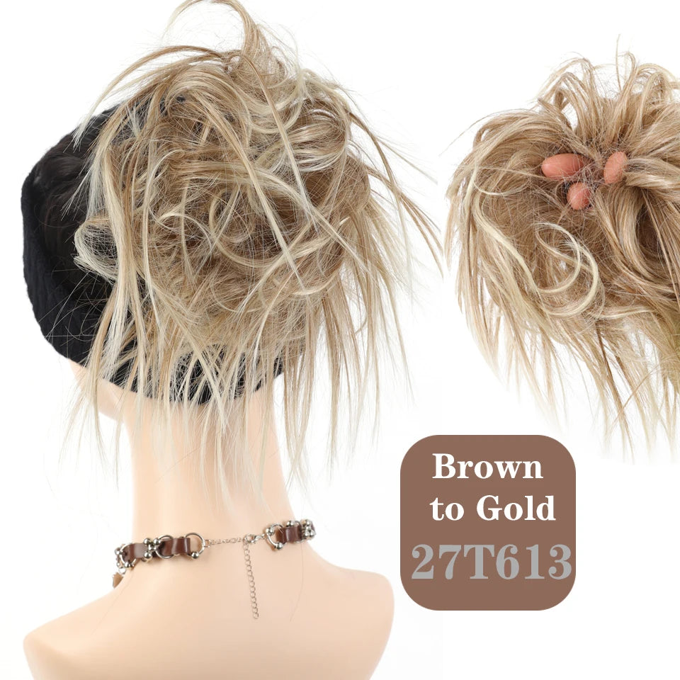 Capelli sintetici disordinati Panino Chignon Capelli finti Donne Estensioni dei capelli elastici Scrunchie dritto Updo Ciambella Posticci Bundle Coda