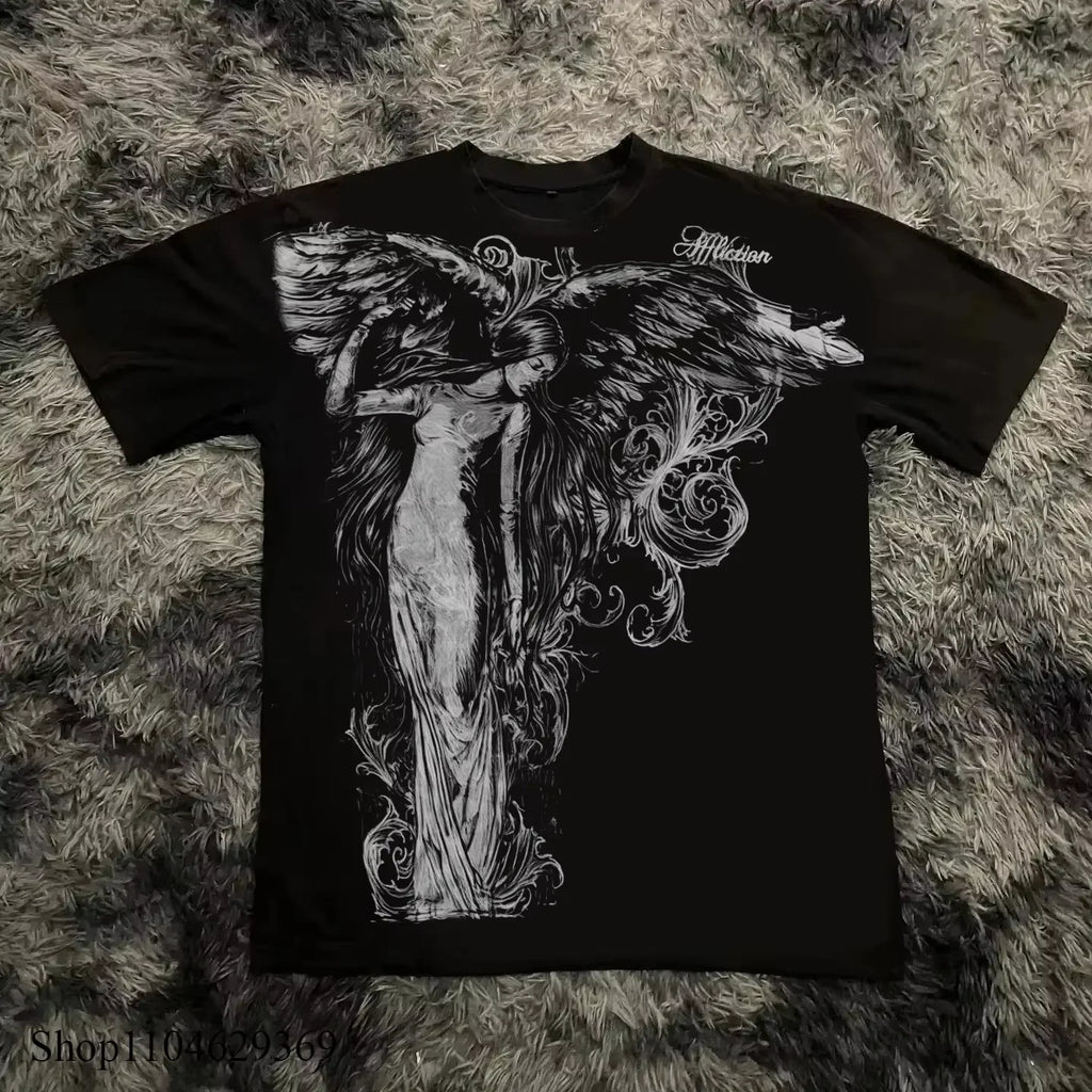 T-shirt Classica in Stile Gotico Y2K, Maglietta Oversize con Stampa, Camicia High Street, Top in Cotone con Collo Rotondo Gotico, Nuova T-shirt per Uomo e Donna
