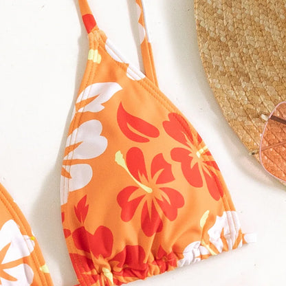 Triangle-Oberteil mit Polsterung 3-teiliges Bikini-Set Haarband Bademode