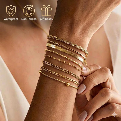 Bracciale in Acciaio Inossidabile Placcato Oro, Non Ossida, Impilabile per Donne, Sottile Catena a Spina di Pesce, Gioiello Impermeabile, Regalo