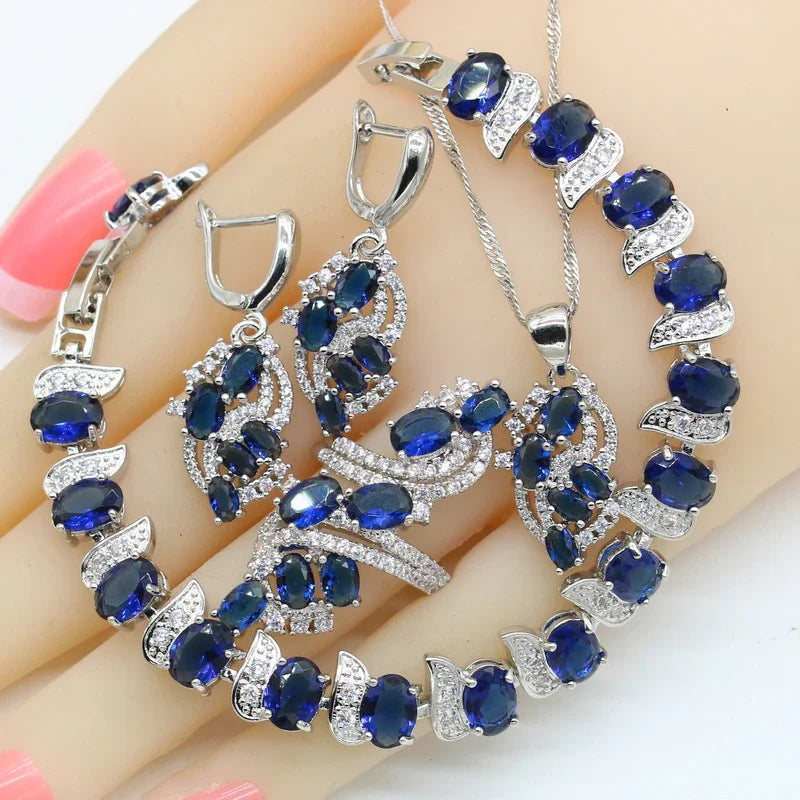 Parures de bijoux de Dubaï pour femmes, mariage, améthyste violette, collier, pendentif, boucles d'oreilles, bague, bracelet, coffret cadeau