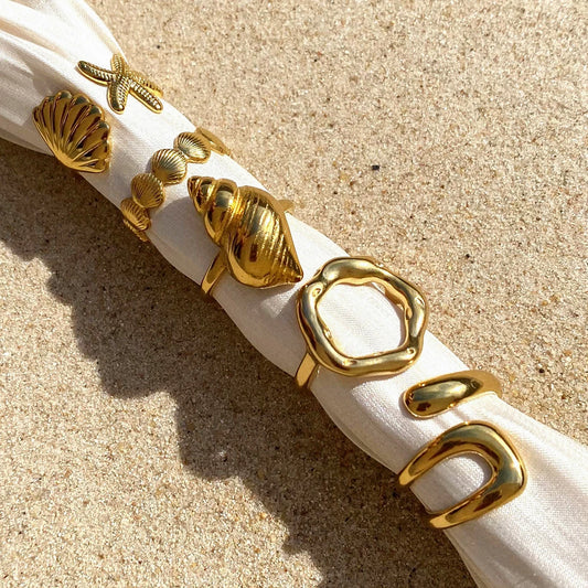 Uworld Anello geometrico largo in acciaio inossidabile di alta qualità Colore oro 18 carati Impermeabile Moda minimalista Dichiarazione Gioielli con fascino Wome