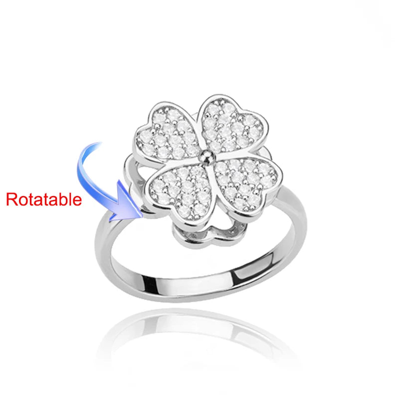 Anelli di ansia rotanti a quattro trifogli per le donne Anello nuziale regolabile in acciaio inossidabile color oro Anelli regalo di gioielli estetici