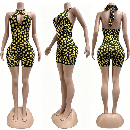 Summer Clothing Dot Printed Boutique Vendors Sexy Halter Collar Short Jumpsuit Custom logo Jumpsuit for Women