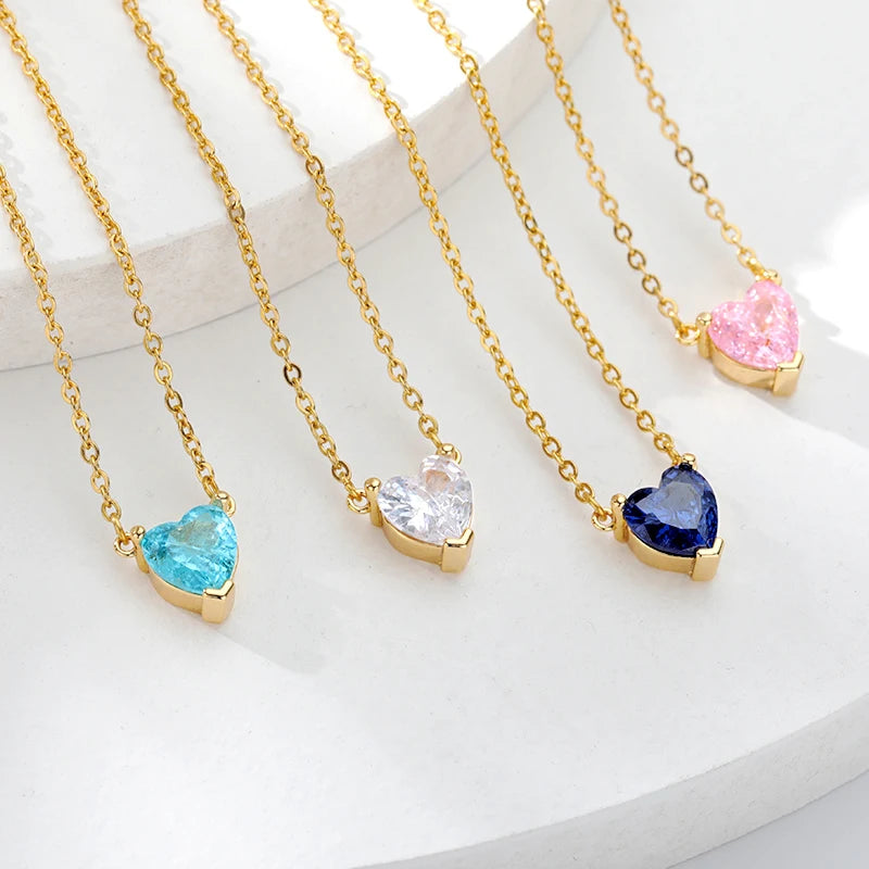 Collane a cuore per donna Collana girocollo in acciaio inossidabile placcato oro con zirconi a forma di cuore Collana girocollo Gioielli Boho da sposa Regalo Femme