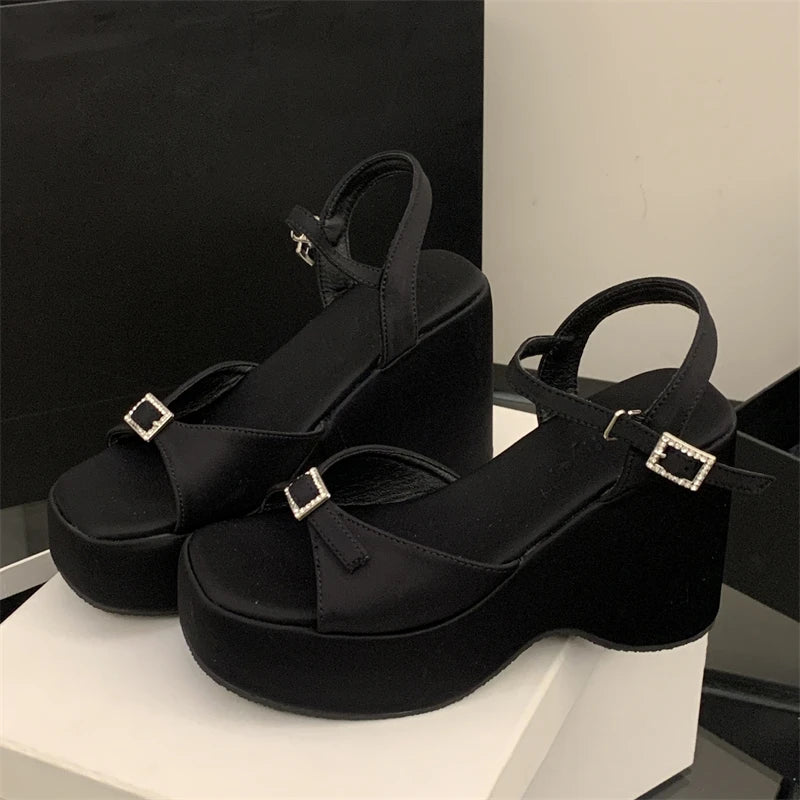 Sandales Femme à Bout Ouvert, Nouveaux Chaussures de Mariage d'Été pour Mariée, à la Mode, Bout Fermé, Bout Pointu Ouvert, Plateforme, Doublure en Maille, Printemps