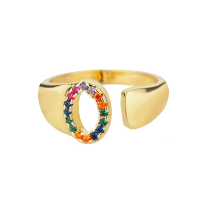 Anelli con lettera zircone arcobaleno per le donne Moda grosso lettera larga AZ anello in acciaio inossidabile matrimonio gioielli Boho spedizione gratuita