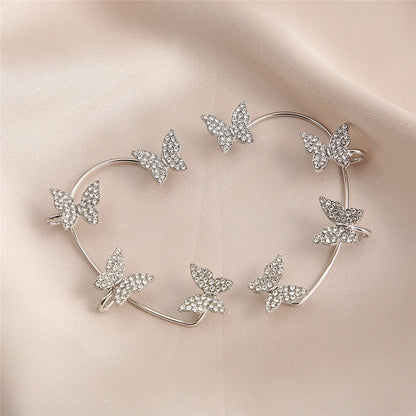 Orecchini a Clip a farfalla con foglia di metallo placcato argento per orecchini da donna senza Piercing gioielli di moda con polsino dell'orecchio in zircone scintillante