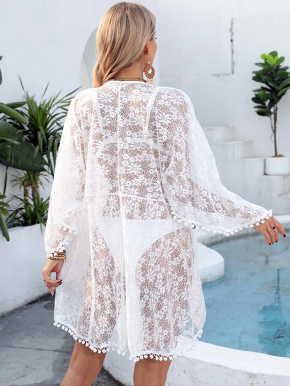 Summer Sexy V-neck Bikini Kaftan Irregularly Skirts Lace Bathing Suit Kimono Sexy Lace Summer Dress Beachwear Swim Cover Ups