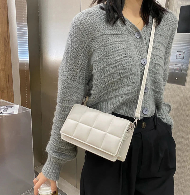 Nuove borse a tracolla moda tinta unita borsa a tracolla da viaggio femminile plaid piccole borse a tracolla in pelle PU per donna