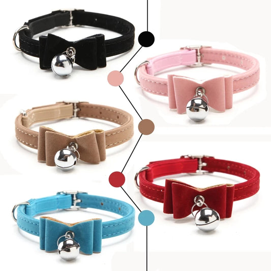Collare elastico di sicurezza per gatti Papillon con campana Collare per cani di piccola taglia Velluto morbido e sicuro 6 colori Collana con papillon per gattini Forniture per animali domestici