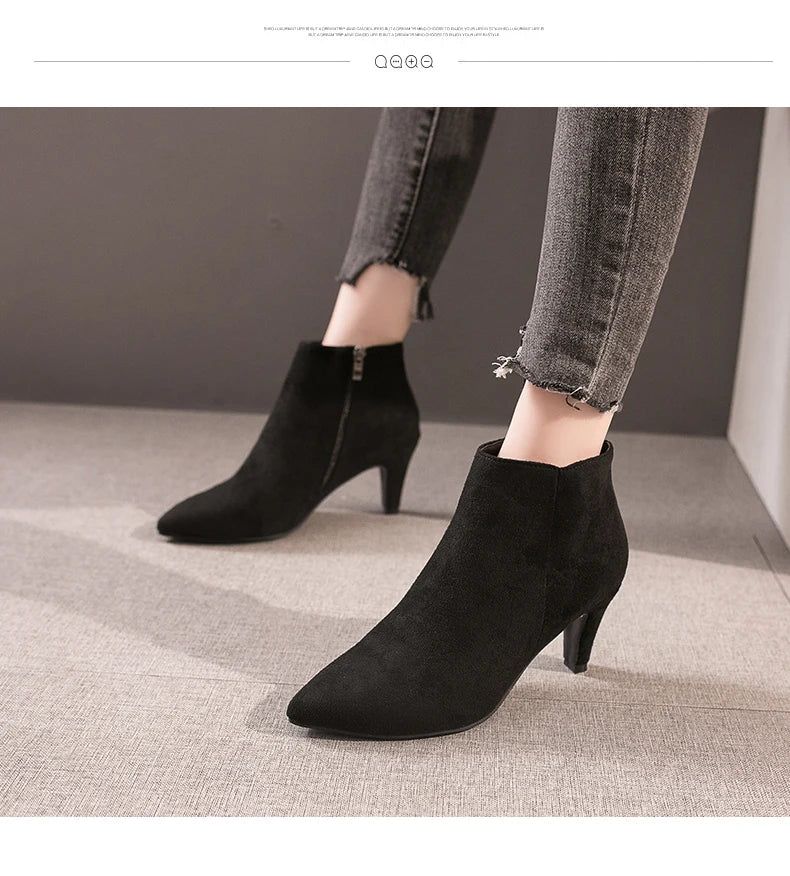 LazySeal 2025 New Luxury Leopard Women Boots Leather Winter Casual Shoes Hoof Heels Zip Pointed Toe Ankle Boots Big Size 43