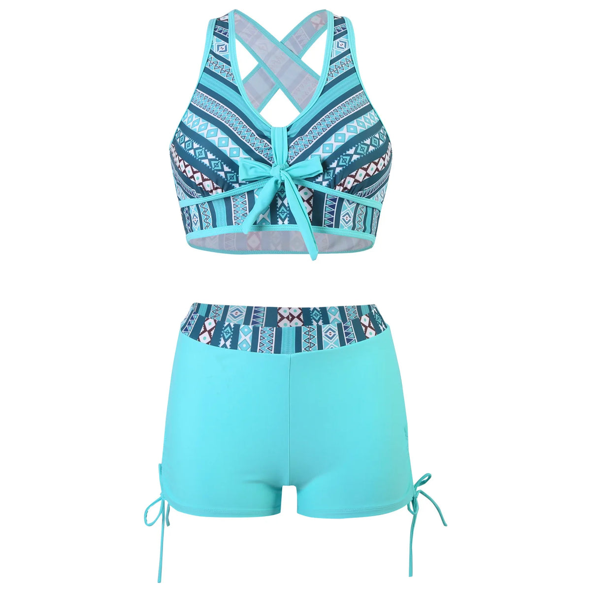2025 European American Style Sexy Split Bikini Set Geometric Pattern Checkered Plaid Digital Two-Piece Swimsuit for Beach