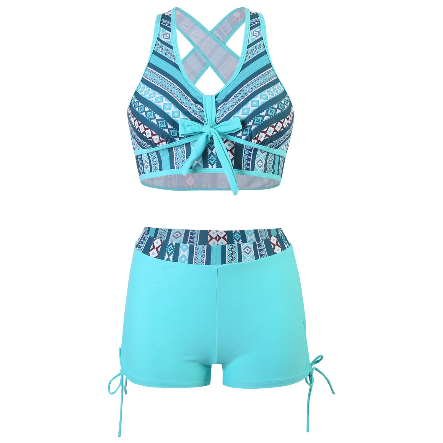 2025 Europäisch-Amerikanischer Stil Sexy Split Bikini Set Geometrisches Muster Kariertes Digitaler Zweiteiliger Badeanzug für den Strand