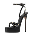 Große Größe 45 Damen Metallnieten Schuhe Extrem Hoher Absatz Plateau Sandalen Sommer Kreuzriemen Damen Tänzer Weite Passform Pumps