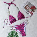 Bikini New Bikini Sexy Snakeskin Printed Crystal Diamond Women's Split Swimsuit Beach Swimsuit Jewelry Swimwear
