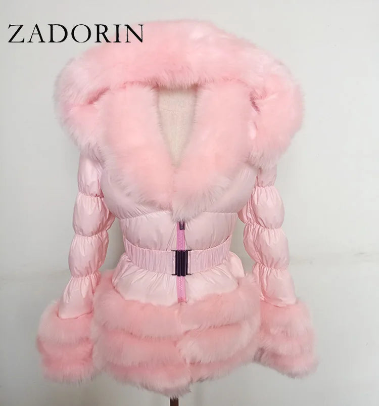 ZADORIN Cappotto invernale Donna New Fashion Cappotto in pelliccia sintetica Maniche staccabili Cappuccio Piumini d'anatra Con cappuccio Piumino nero Capispalla