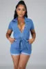 Combinaison décontractée d'été taille haute pour femme, fitness, denim respirant, jean, manches courtes, décoration patchwork, tricot