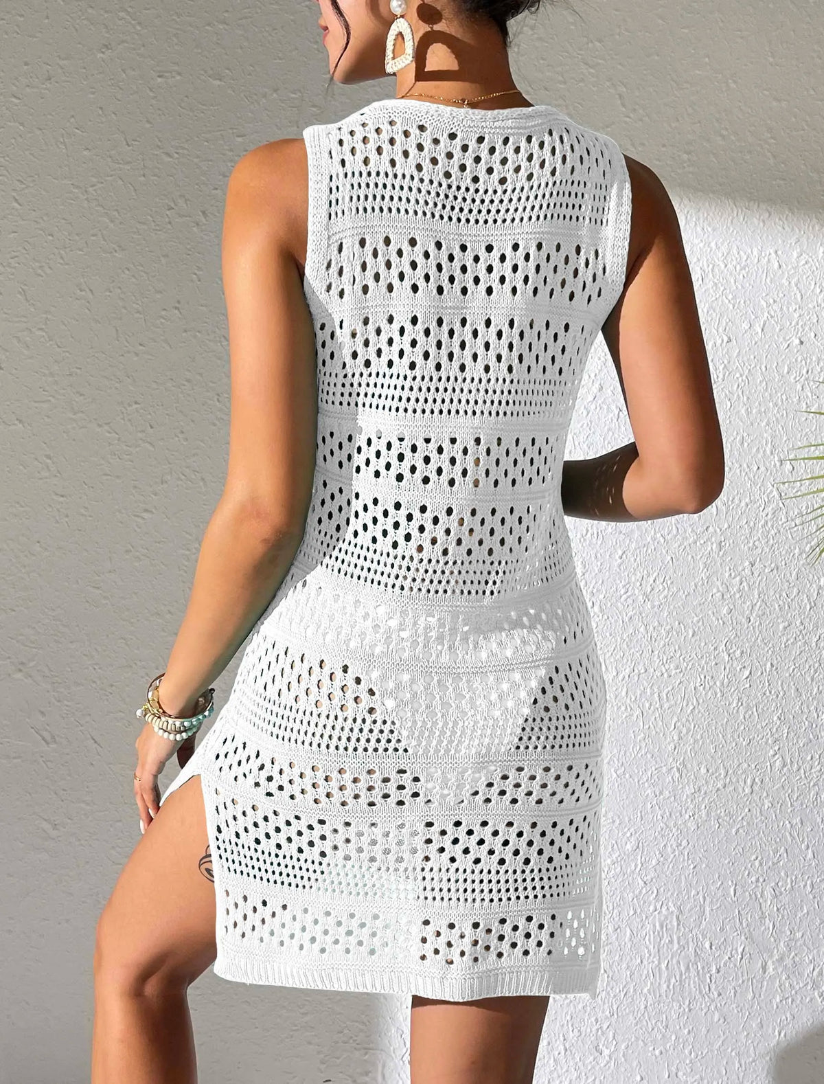 2024 New Arrival Crochet Cover up Knit Hollow Out Dress Beachwear Party Dress Beach Cover Ups Bathing Suit Women Summer Bikini