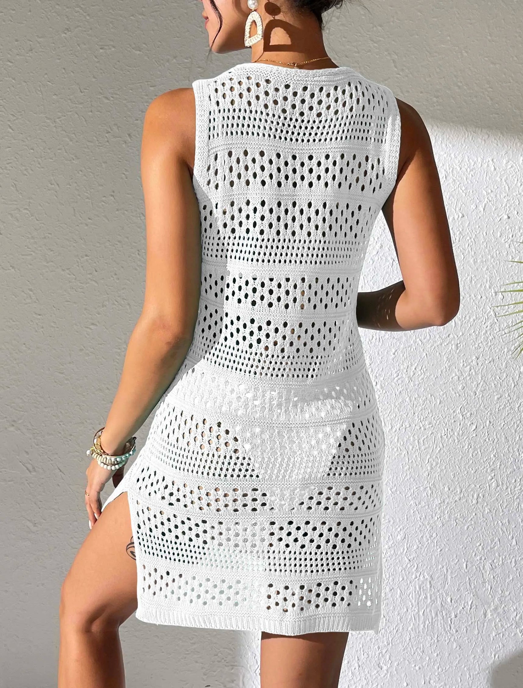 2024 Neu eingetroffen: Häkel-Vertuschung Strick Hohles Kleid Strandkleid Partykleid Strand-Vertuschungen Badeanzug Damen Sommer Bikini