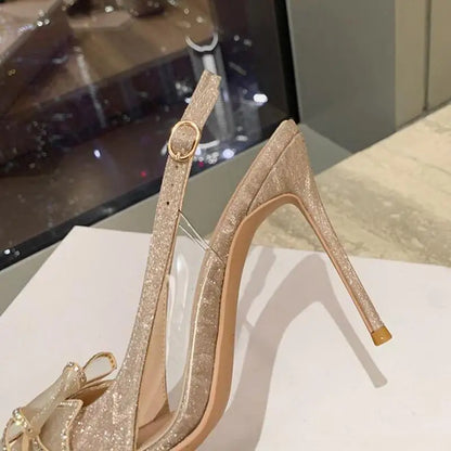 Elegant Woman's Wedding Sandals French Bow Shallow Cut Thick Trendy Upper Lighted Sandals Outdoor Summer Bride Shoes