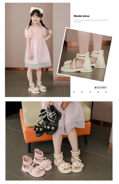 Girls' Sandals Summer Fashion Princess Shoes Summer New Open Toe Little Girl Student Roman Shoes