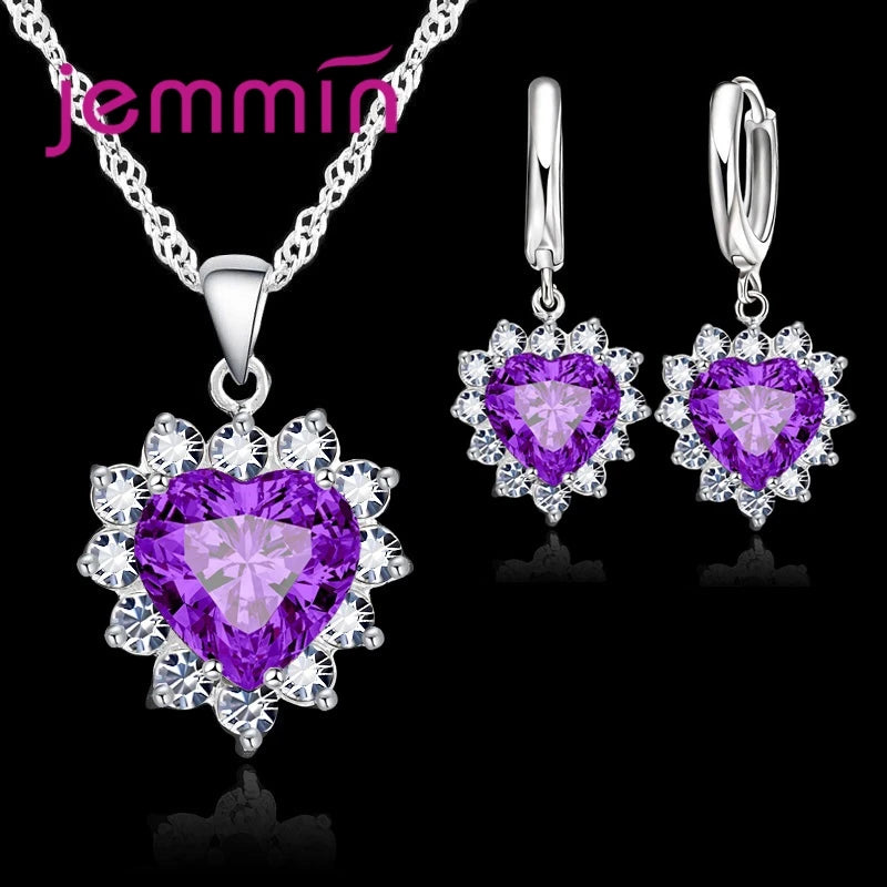 Top di Vendita di Cerimonia Nuziale di Fidanzamento Regalo di Anniversario Dei Monili di Imposta Solido Dell'argento Sterlina 925 Del Pendente Del Cuore Orecchini A Cerchio per Le Donne Ragazze