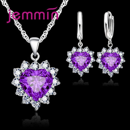Top di Vendita di Cerimonia Nuziale di Fidanzamento Regalo di Anniversario Dei Monili di Imposta Solido Dell'argento Sterlina 925 Del Pendente Del Cuore Orecchini A Cerchio per Le Donne Ragazze