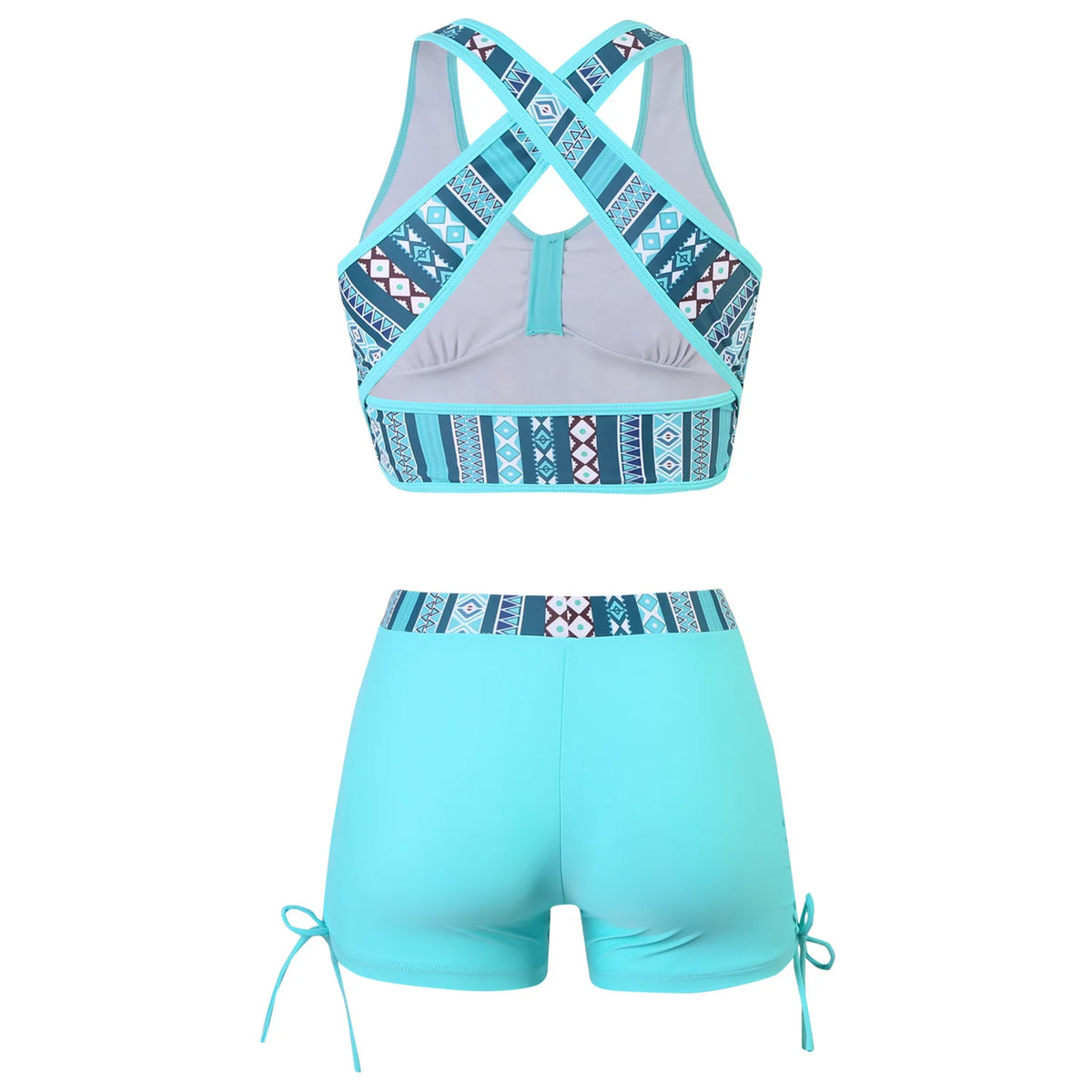 2025 European American Style Sexy Split Bikini Set Geometric Pattern Checkered Plaid Digital Two-Piece Swimsuit for Beach